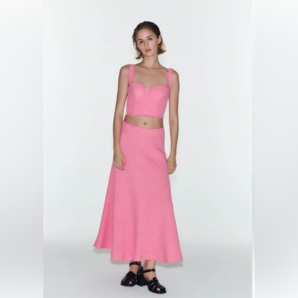 Zara Textured Pink Bustier Top & matching skirt